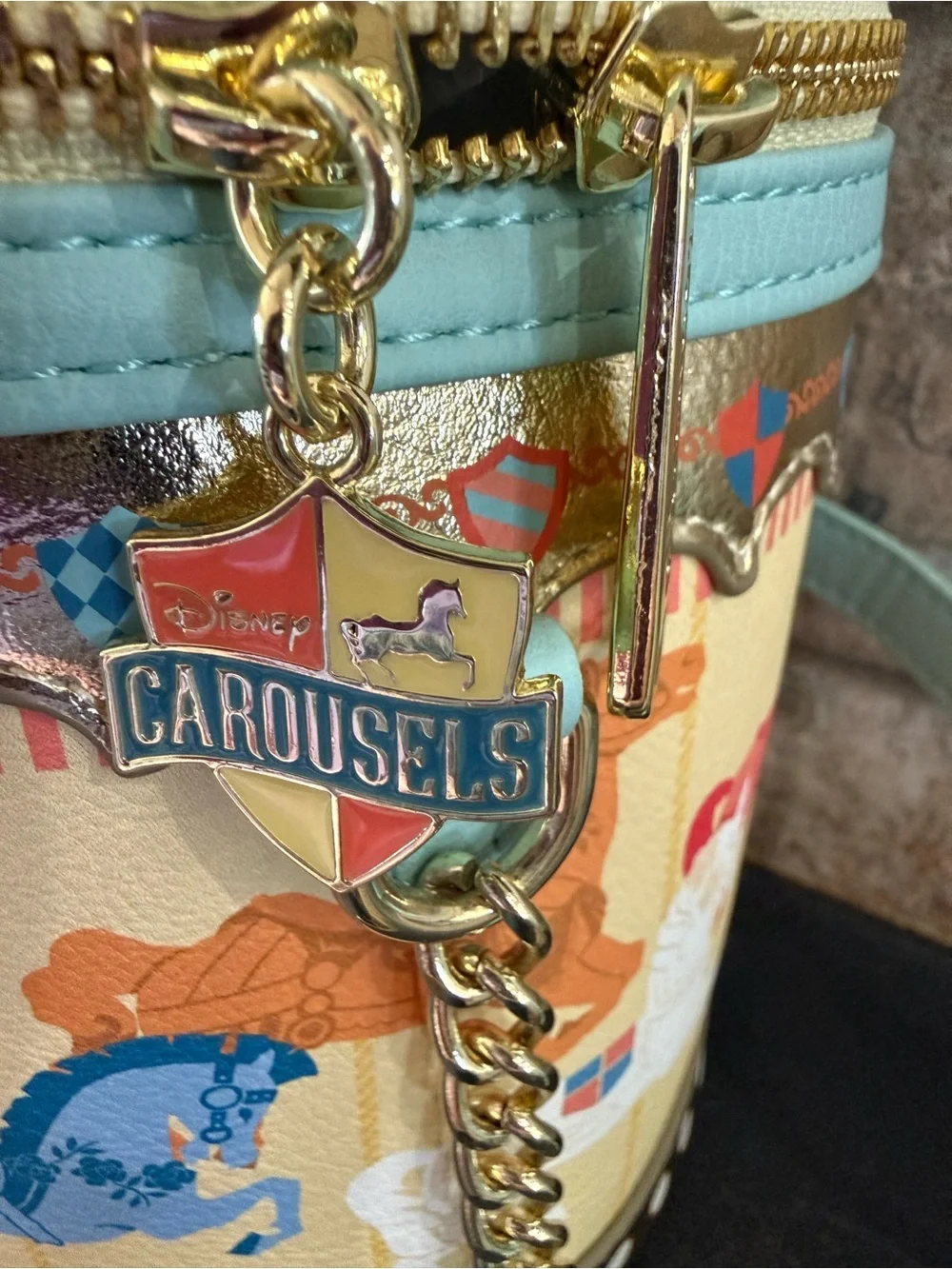 Loungefly Whimsical Carousel Bucket Bag in Mint & Gold - Picture 3 of 5